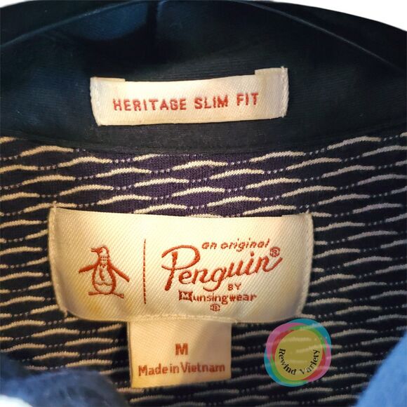 Original Penguin Polo Shirt Mens M Golf Preppy Geometric Weave Heritage Slim Fit - Picture 3 of 11